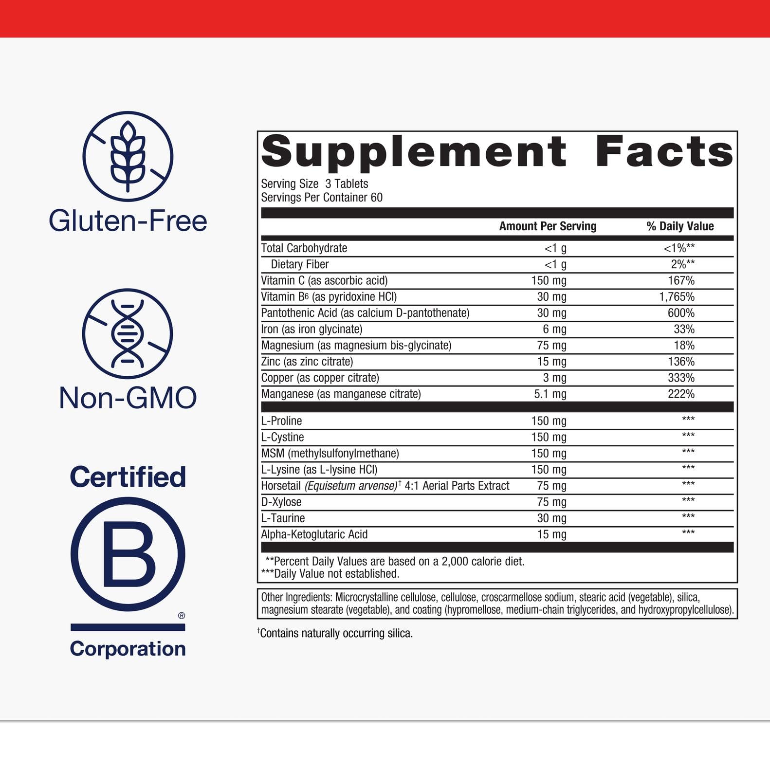 Metagenics Collagenics etiqueta nutricional enfoque calidad y transparencia