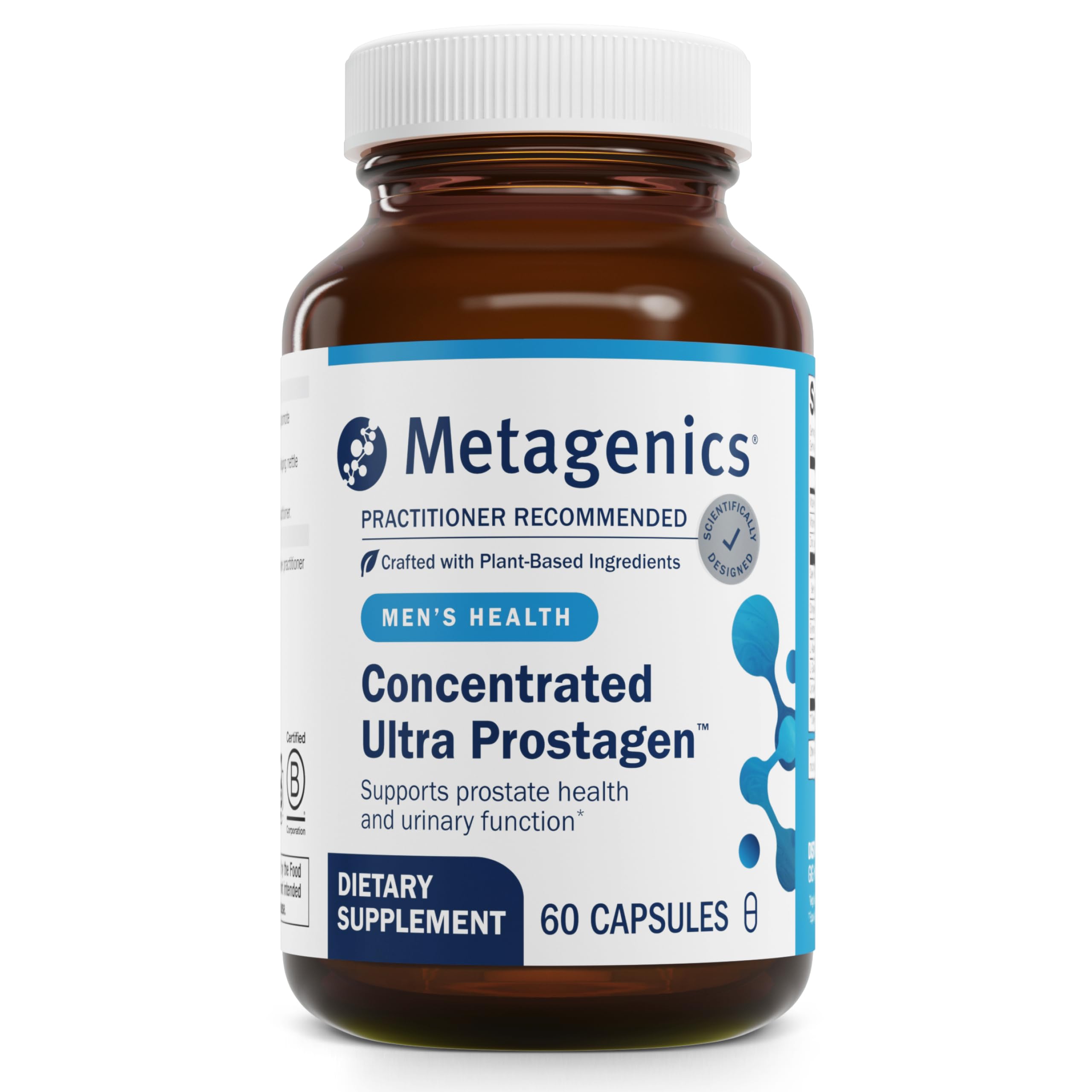 Metagenics presentación frontal mostrando botella y etiqueta que inspira confianza