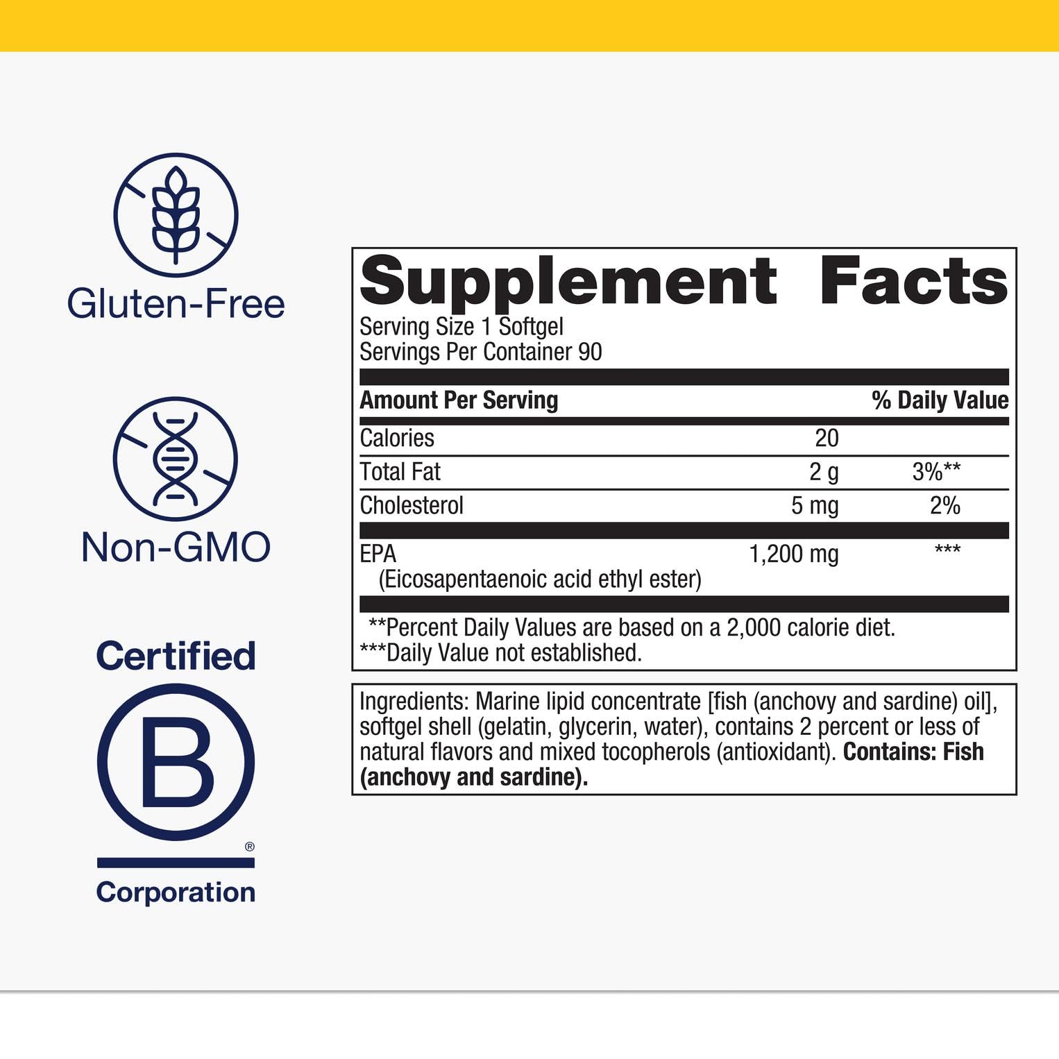 Metagenics envase abierto con 90 softgels, conveniencia mensual