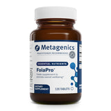 Metagenics FolaPro frasco frontal mostrando envase claro y beneficio de folato activo