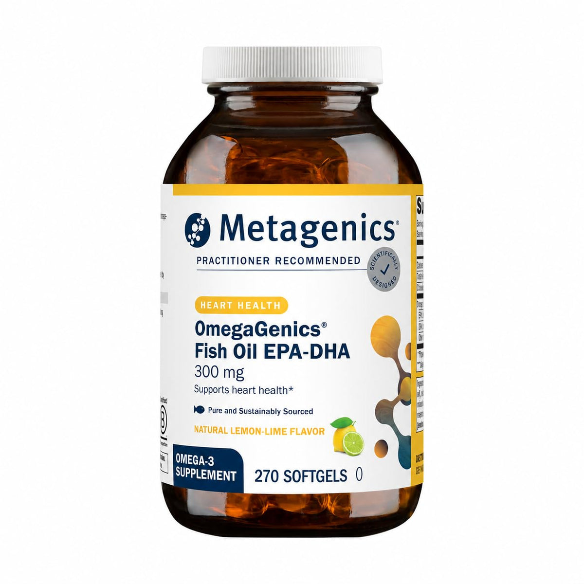 Metagenics frontal del envase mostrando la cantidad y concentración, confianza de marca