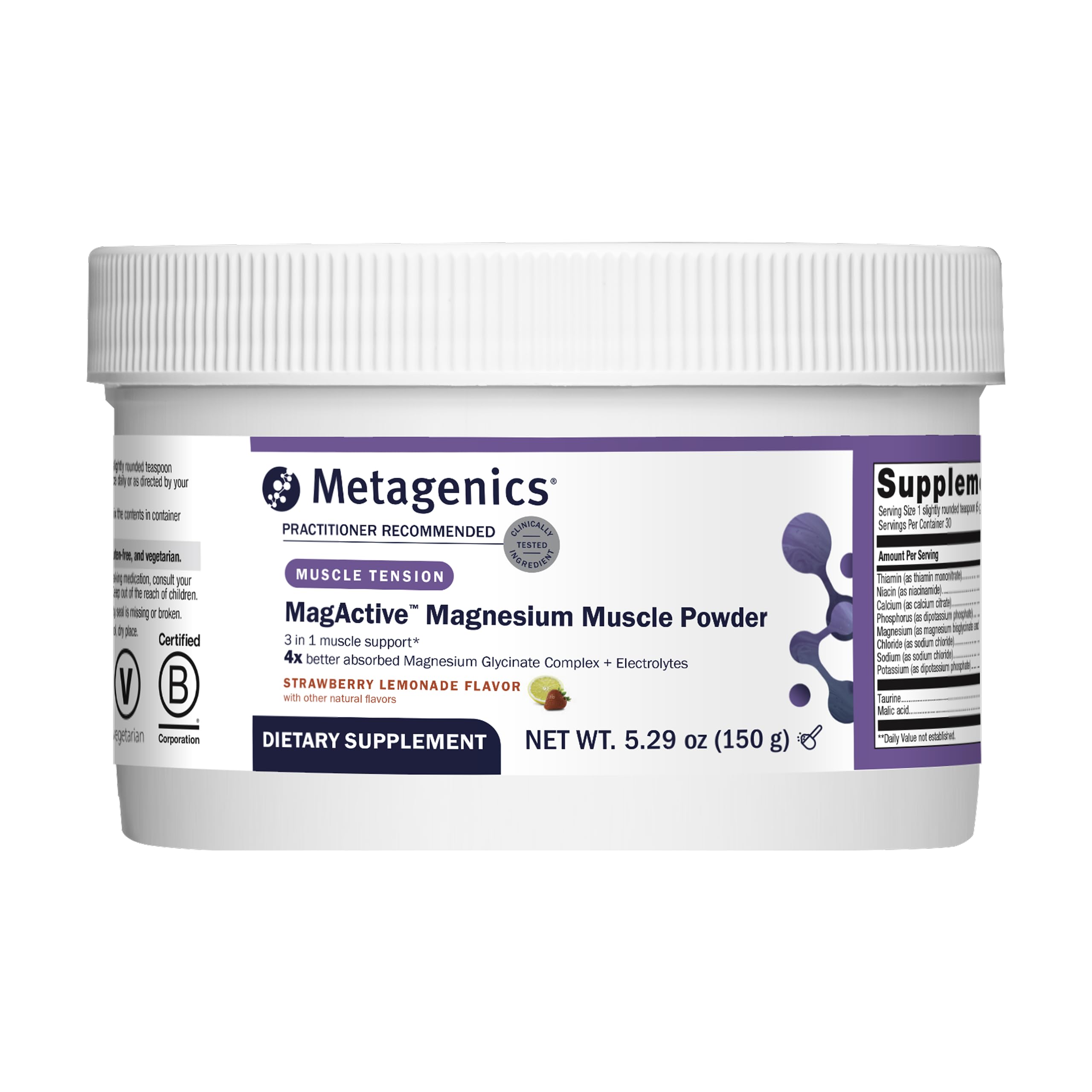 Metagenics MagActive frente del envase mostrando presentación y sabor