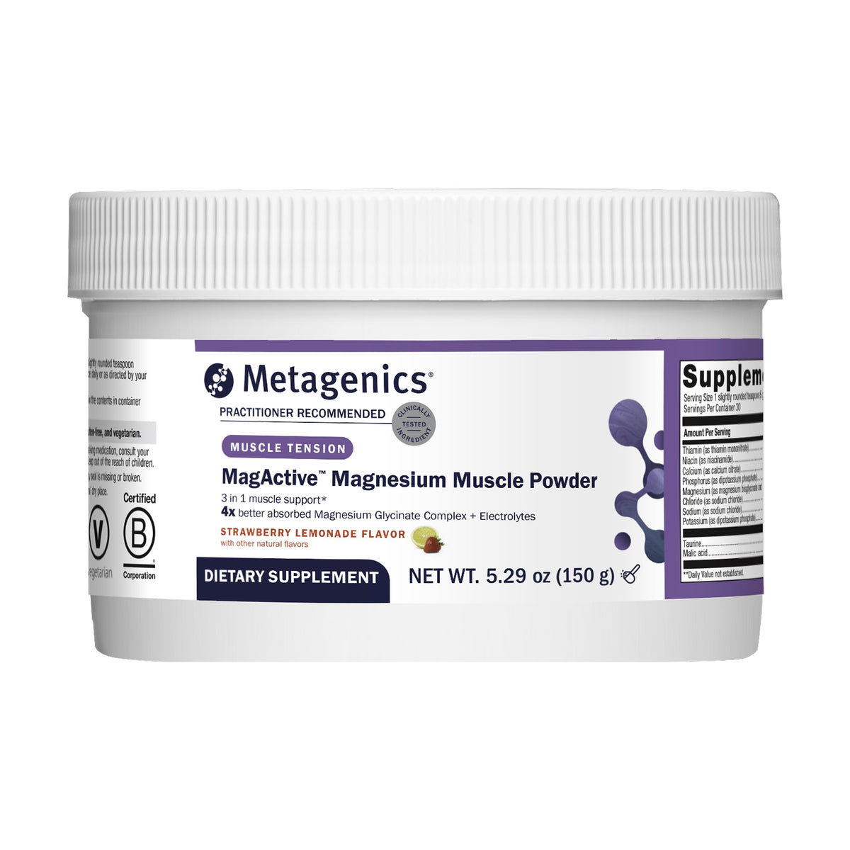 Metagenics MagActive frente del envase mostrando presentación y sabor
