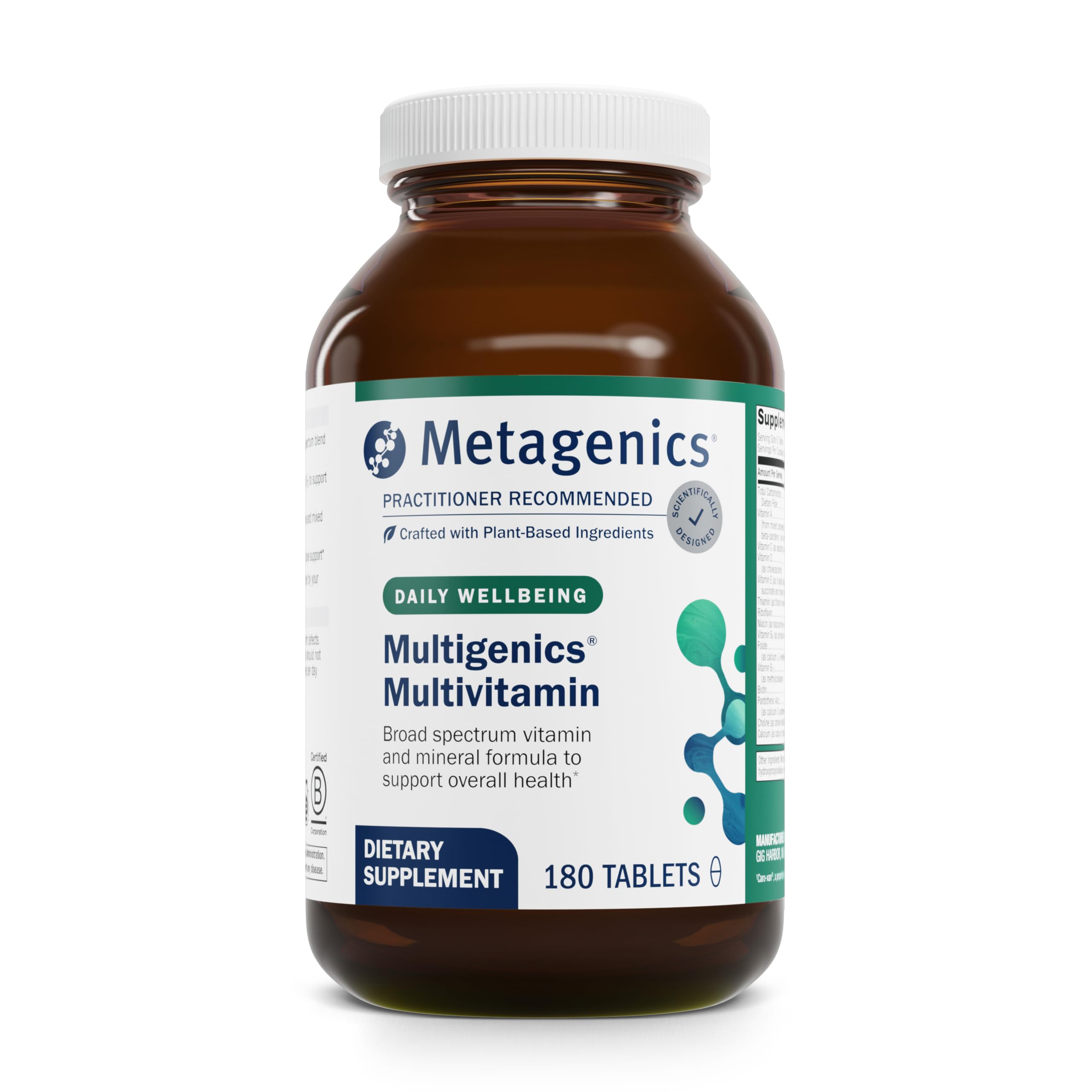 Metagenics Multigenics envase frontal mostrando beneficios clave