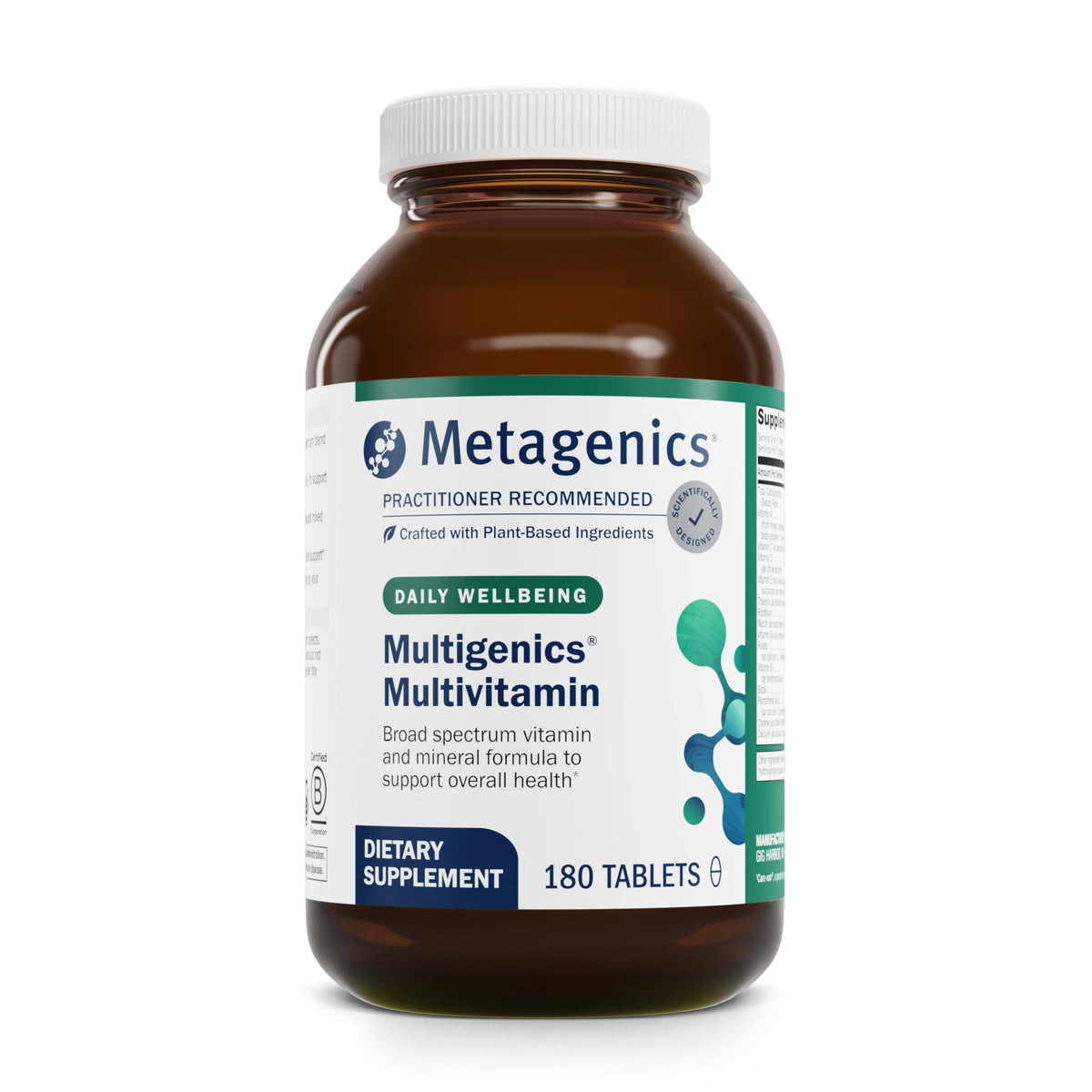 Metagenics Multigenics envase frontal mostrando beneficios clave