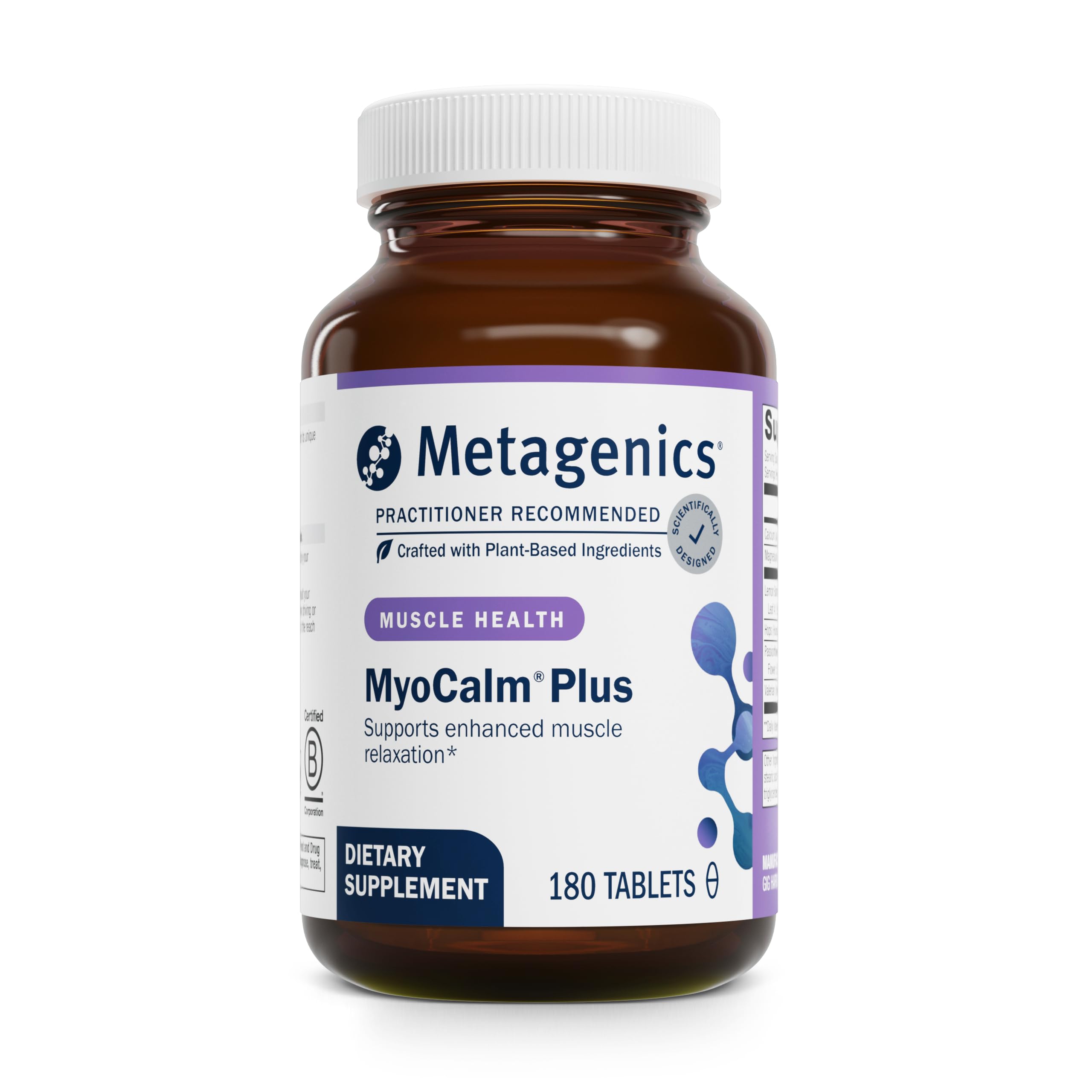 Metagenics MyoCalm Plus envase frontal mostrando la etiqueta y beneficio relajación