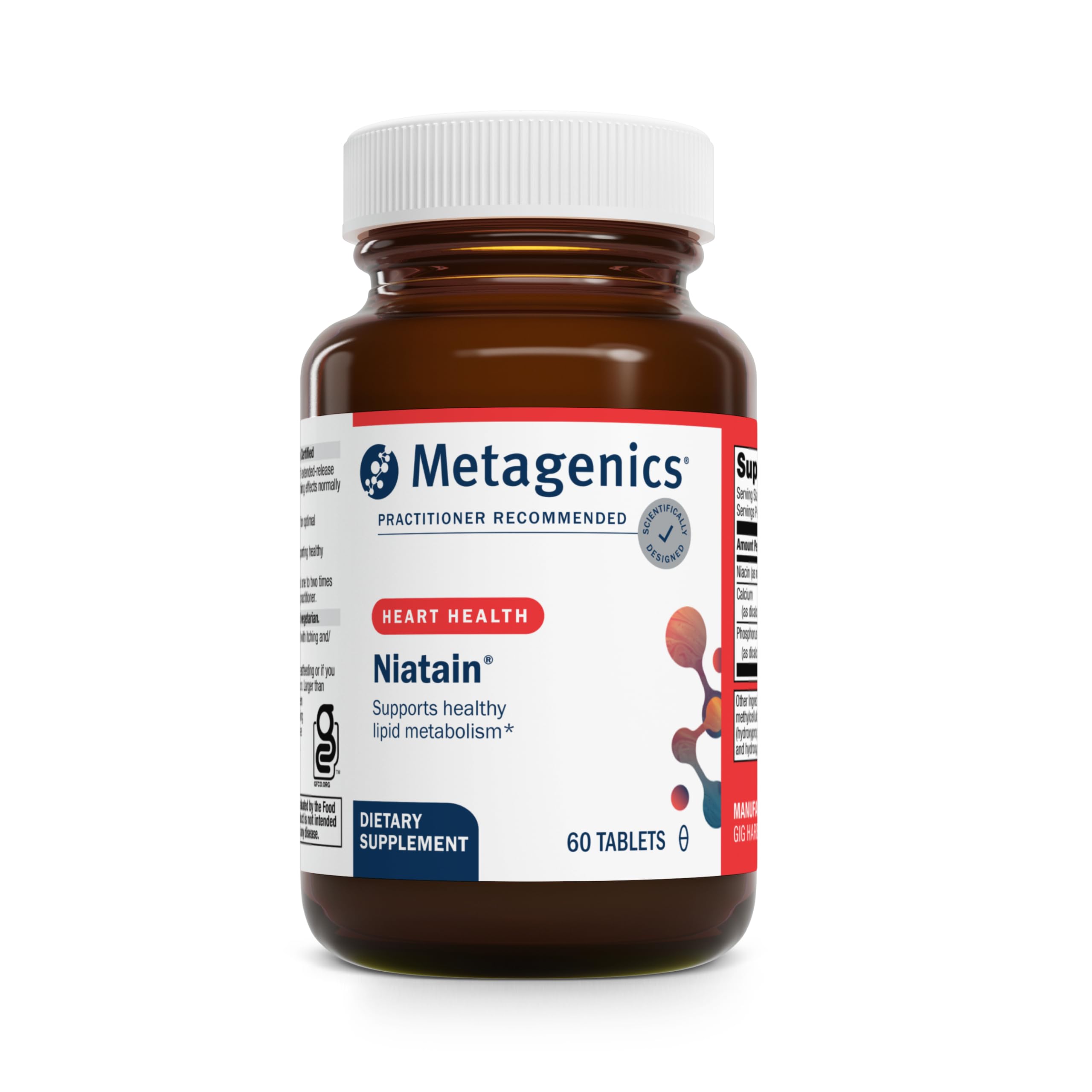 Metagenics Niatain envase frontal mostrando marca y dosis, aporta confianza profesional
