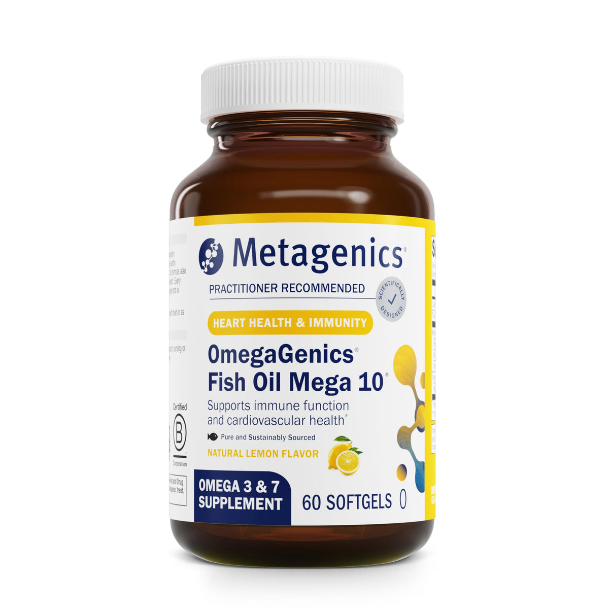 Metagenics envase frontal mostrando fórmulas omega y sello de pureza