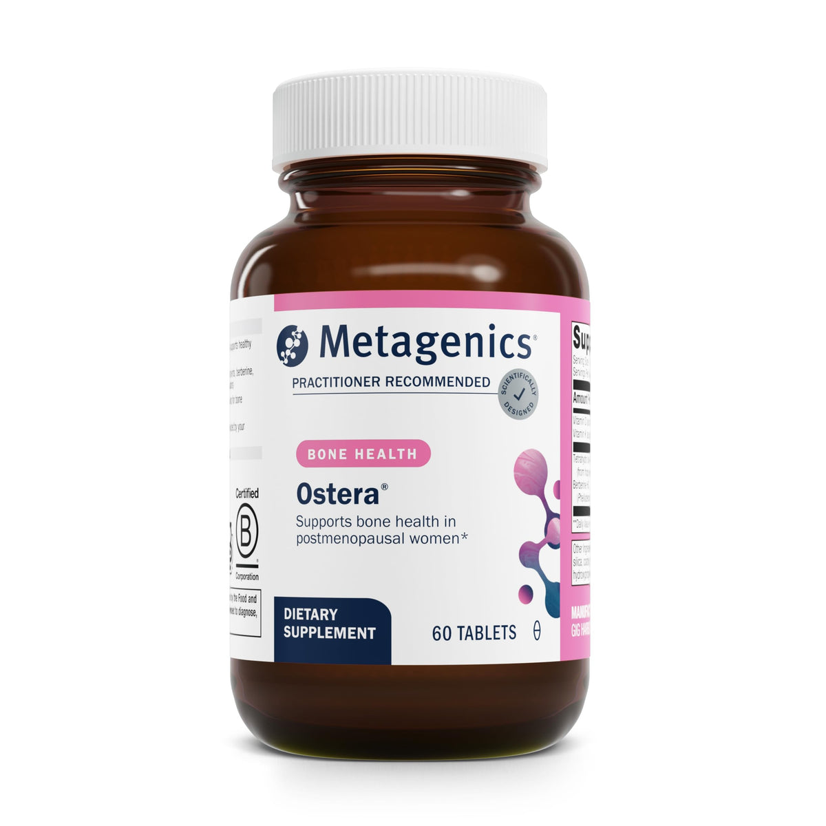 Metagenics Ostera vista frontal del envase mostrando etiqueta y beneficios principales