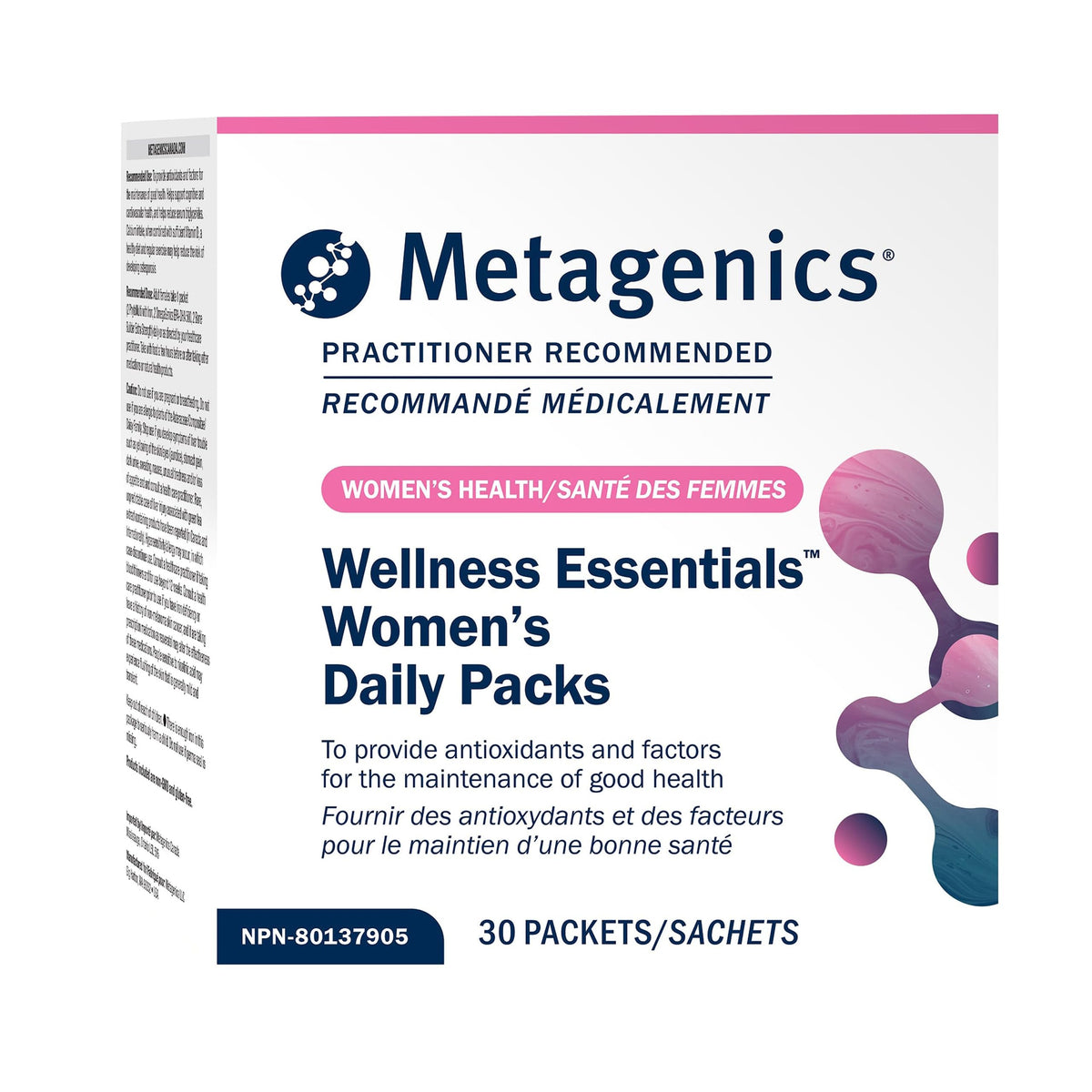 Metagenics paquete frontal Wellness Essentials Women’s mostrando conveniencia y calidad