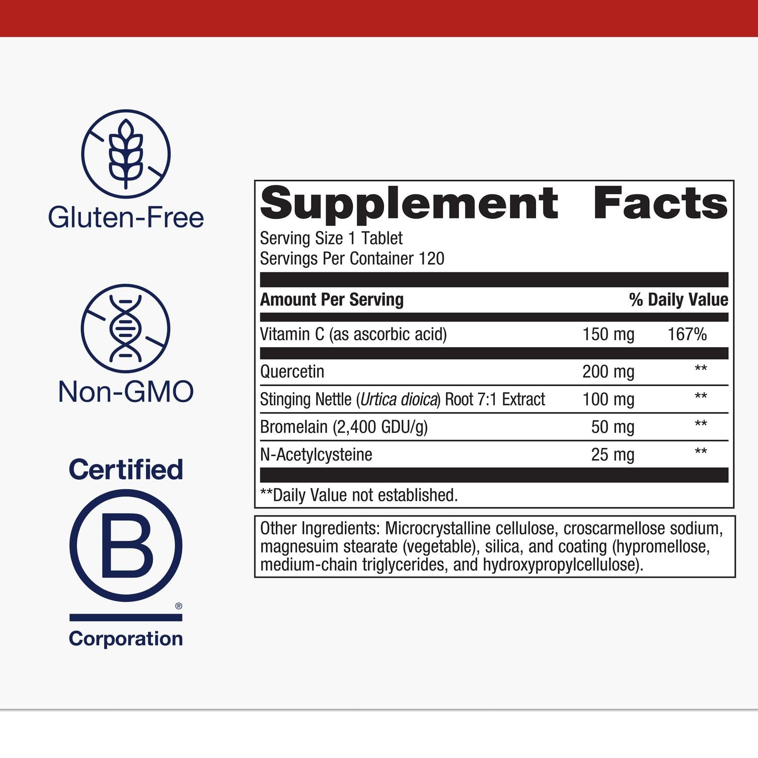 Metagenics Sinuplex ingredientes quercetina y ortiga indicando apoyo a mucosas