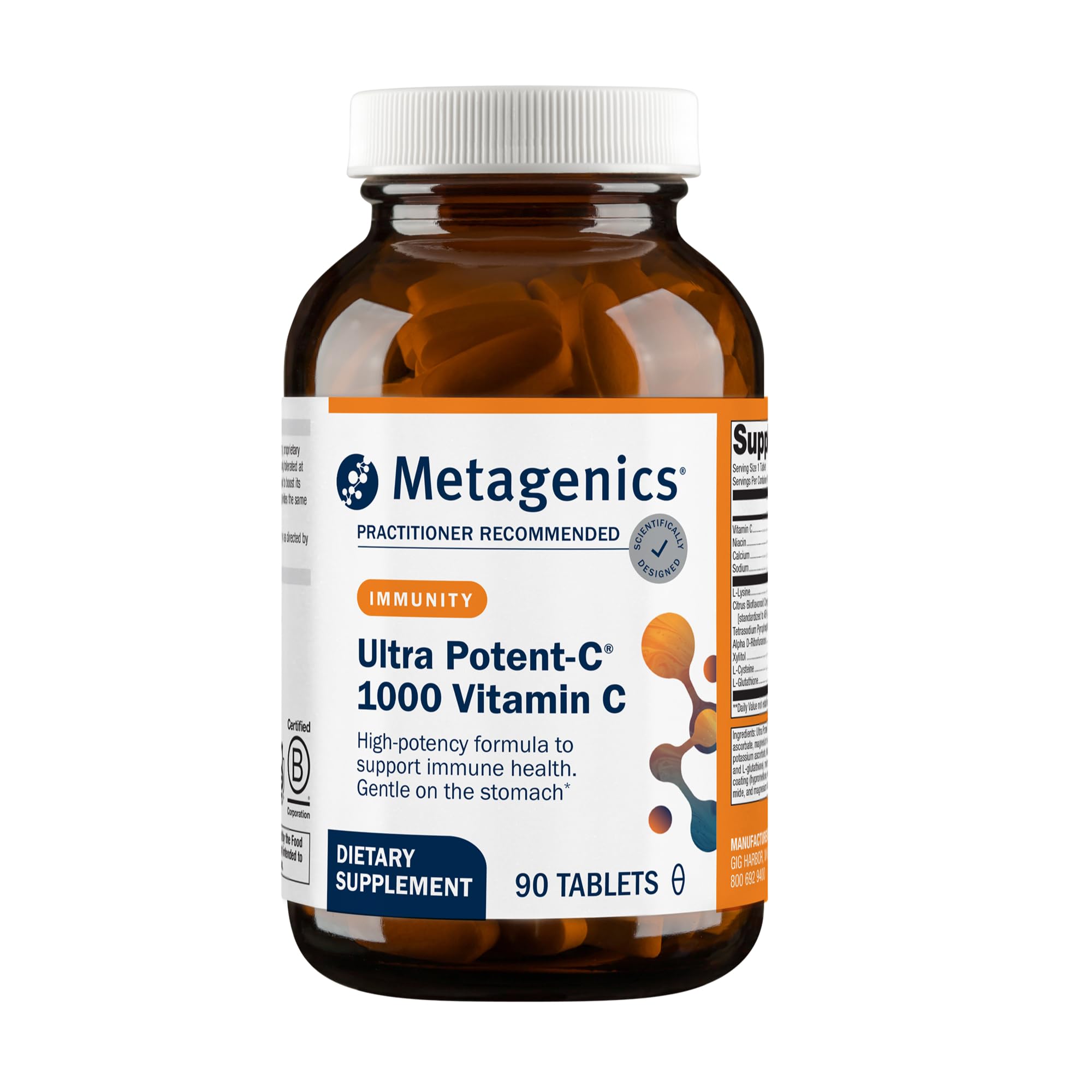 Metagenics Ultra Potent-C 1000 frontal mostrando envase y cantidad de tabletas, confianza de marca
