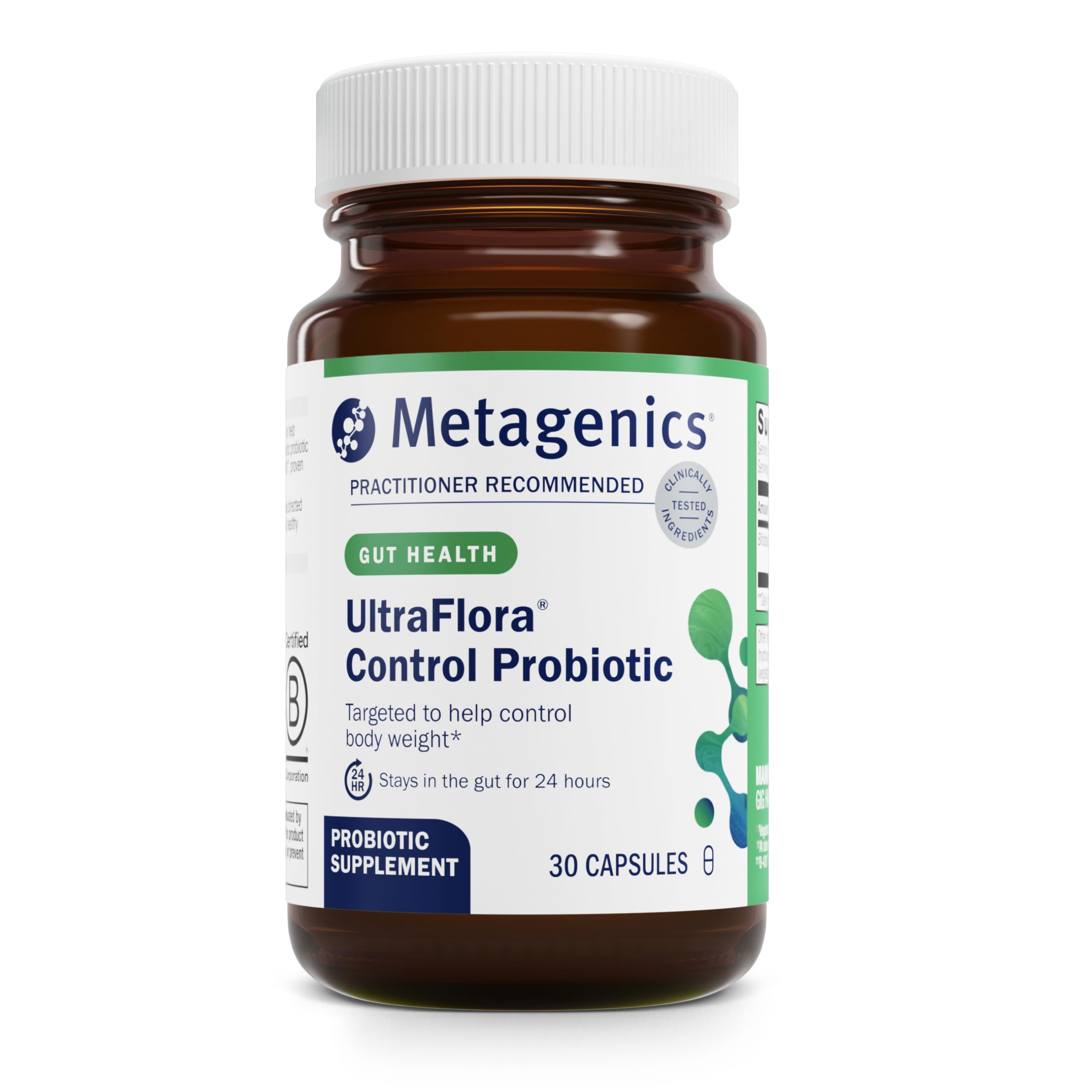 Metagenics UltraFlora Control frente del envase que muestra la marca y beneficio probiótico