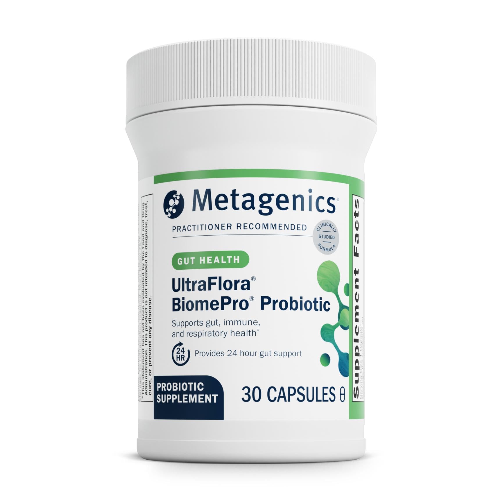 Metagenics UltraFlora frente del envase mostrando la marca y beneficios