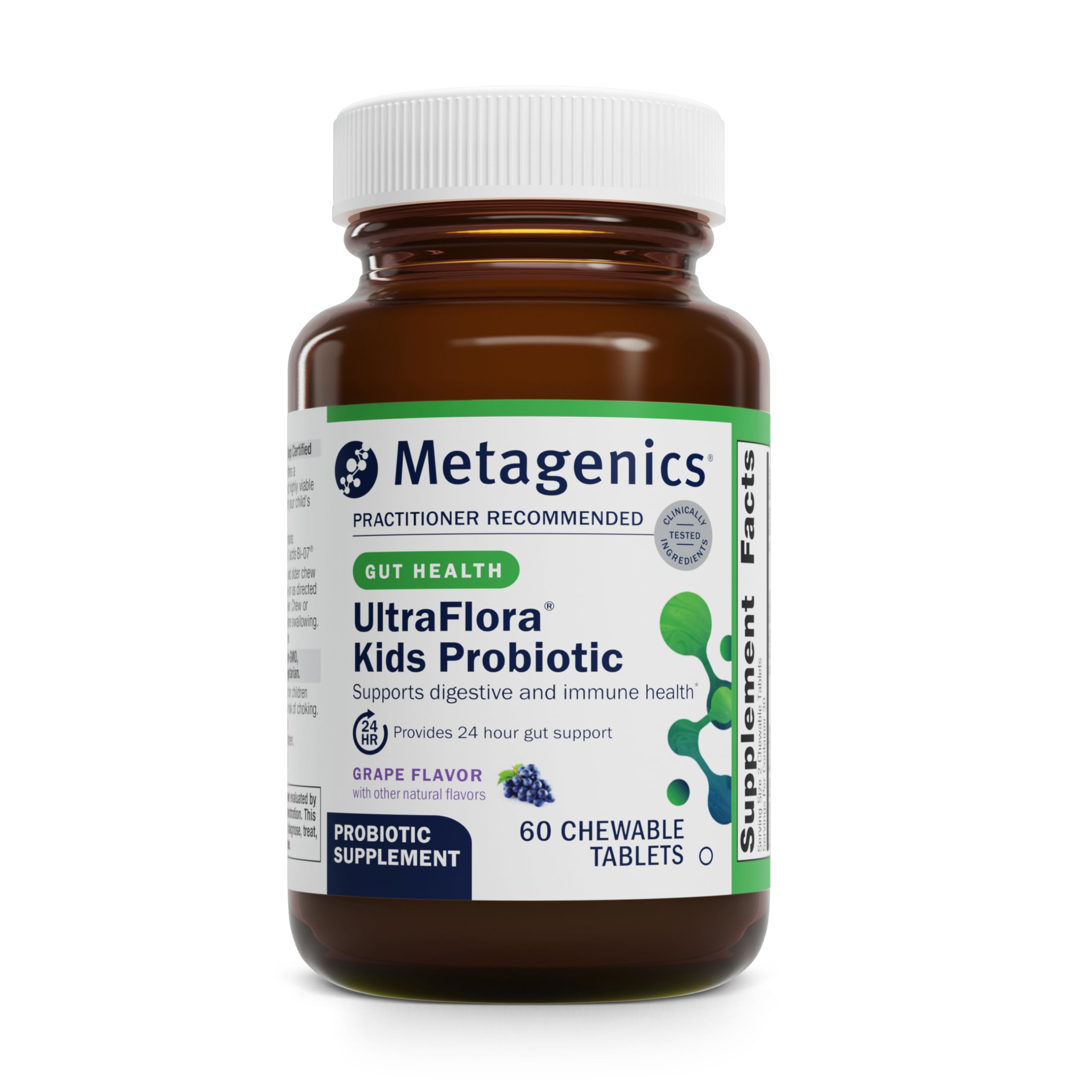 Metagenics UltraFlora Kids empaque frontal mostrando el producto y beneficios