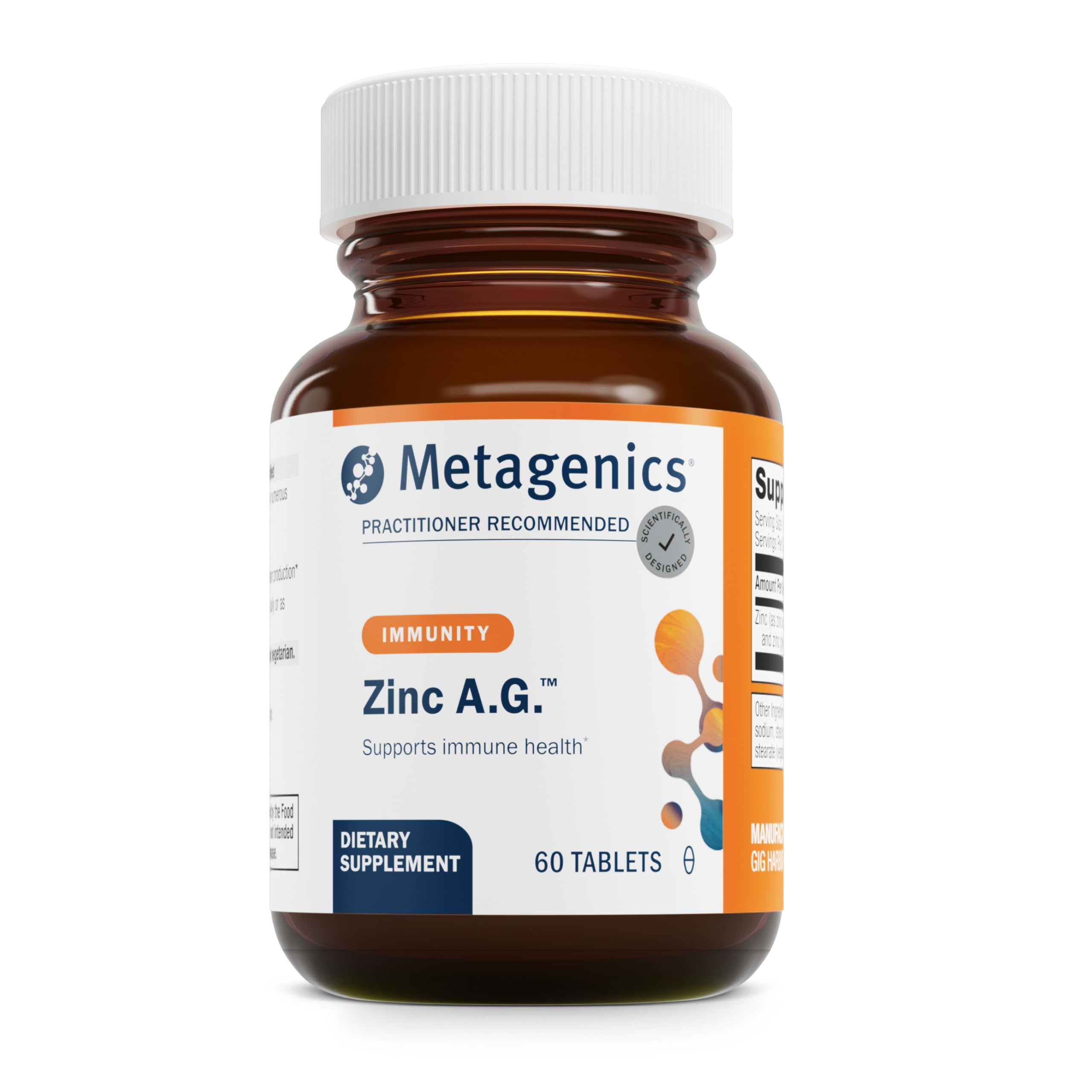 Metagenics Zinc A.G. frente del paquete mostrando etiqueta clara y beneficio