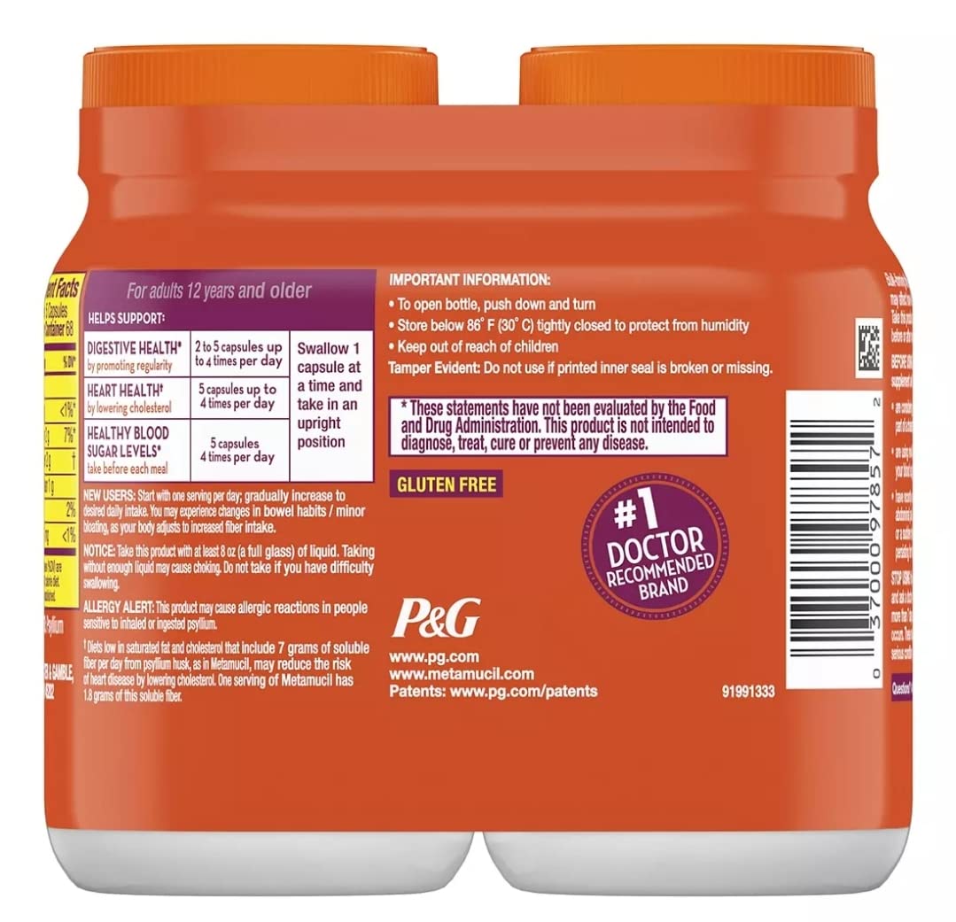 Metamucil primer plano de cápsula destacando textura y calidad