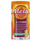 Lateral del envase Metamucil con instrucciones de uso legibles para el consumidor