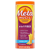 Metamucil envase frontal naranja mostrando formato y beneficio fibra diaria