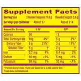 Metamucil etiqueta nutricional destacando fibra soluble y porciones