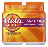 Metamucil frasco frontal mostrando 340 cápsulas y uso prolongado