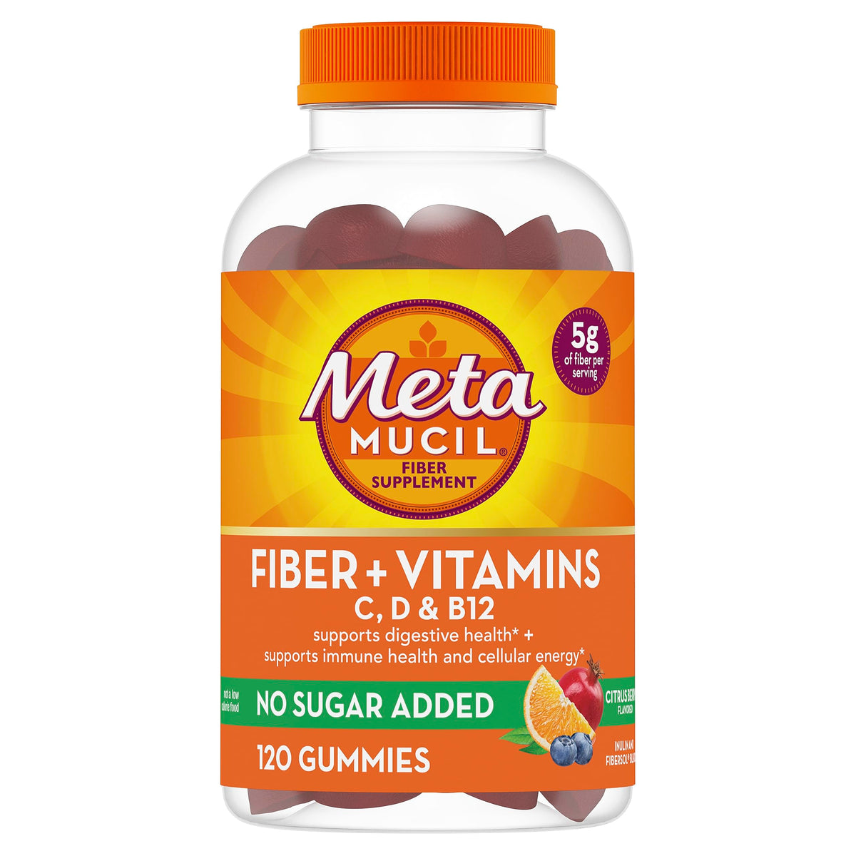 Metamucil frente del empaque mostrando 120 unidades y sabor Citrus Berry