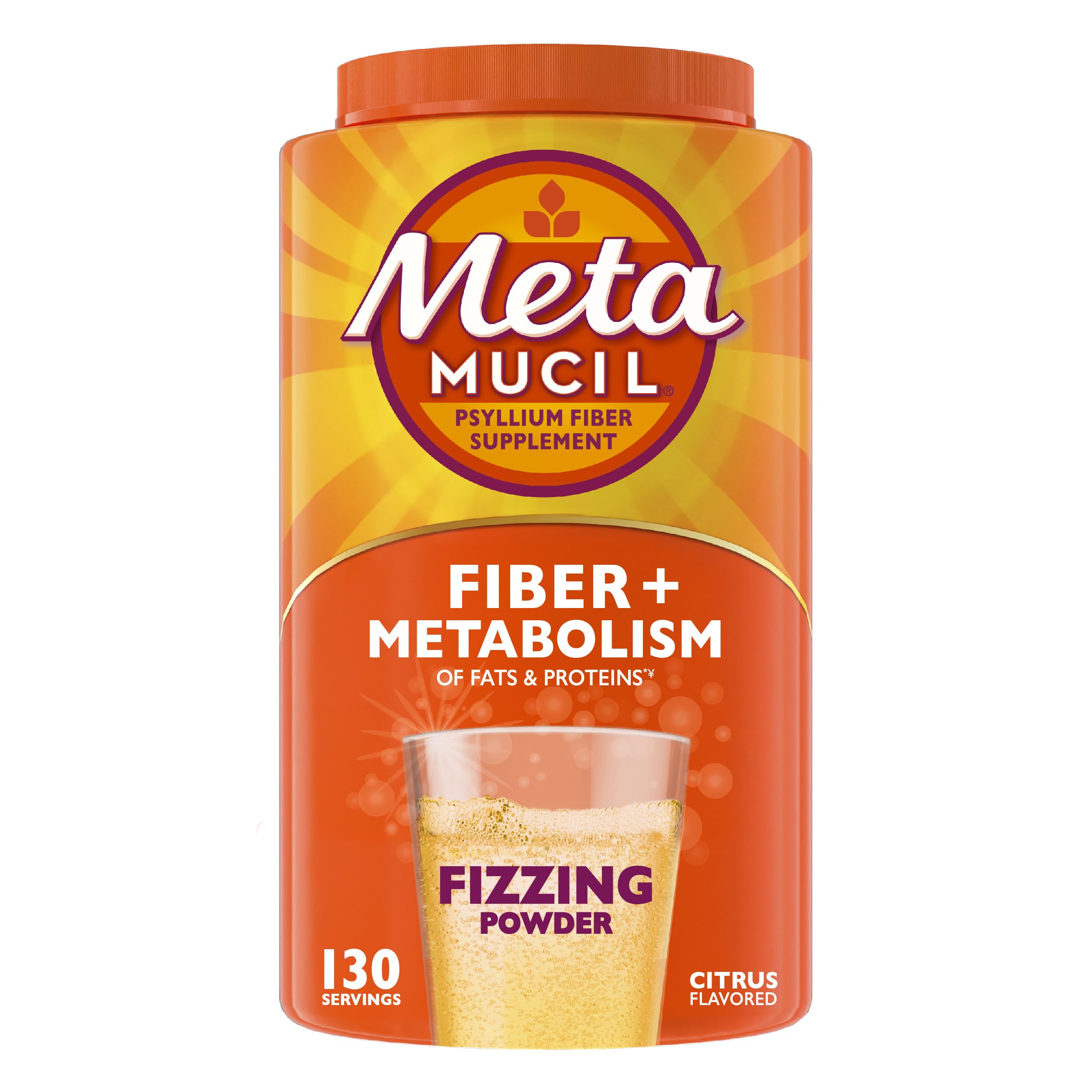 Metamucil frente del envase mostrando etiqueta y beneficios clave