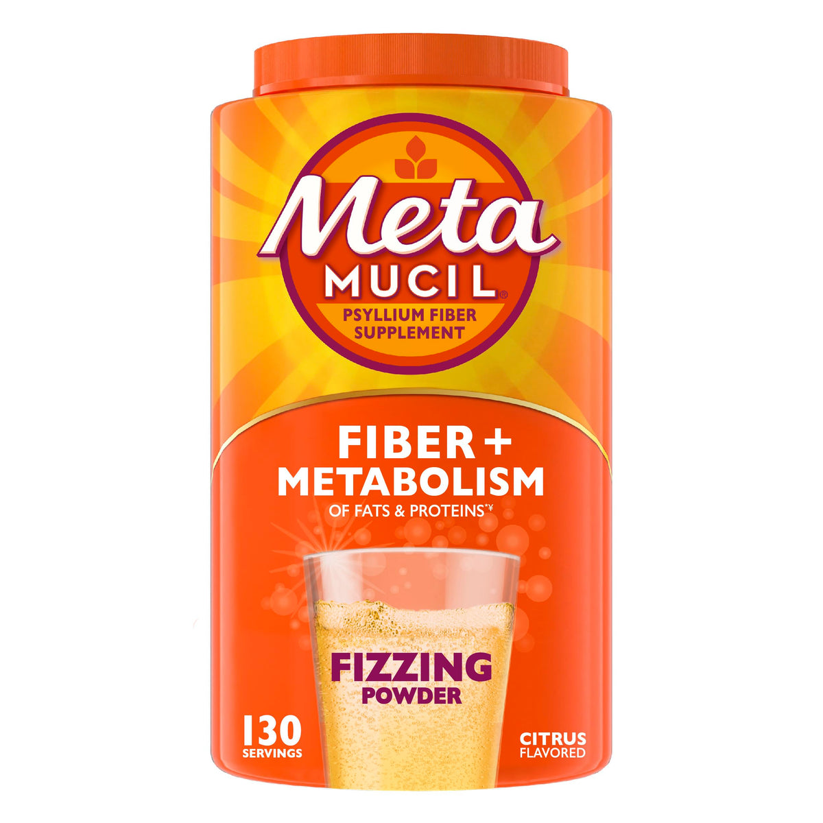 Metamucil frente del envase mostrando etiqueta y beneficios clave