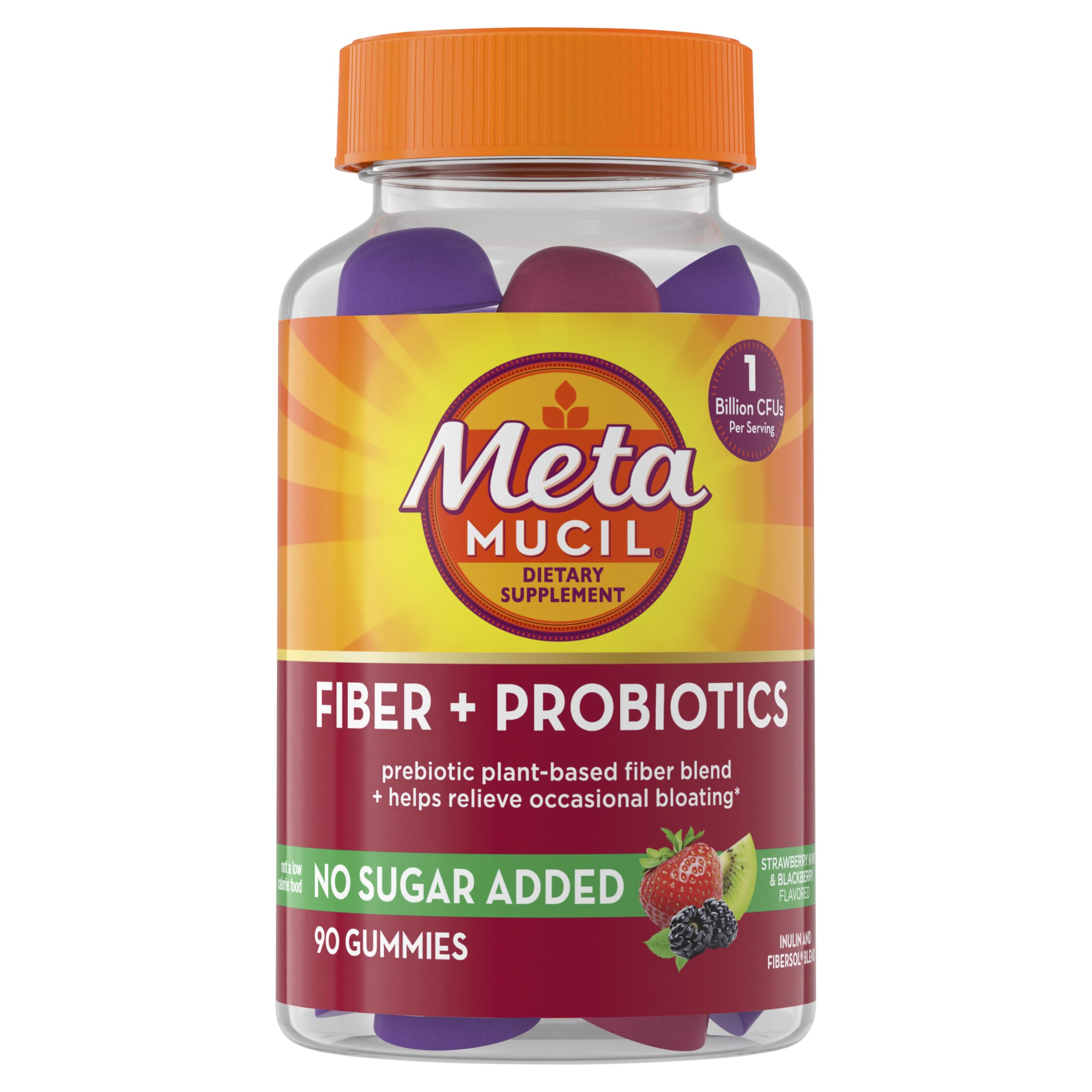 Metamucil frontal del empaque mostrando el producto y beneficios visibles