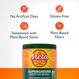 Metamucil ingredientes supergreens (kale, spirulina), aporte vegetal visible