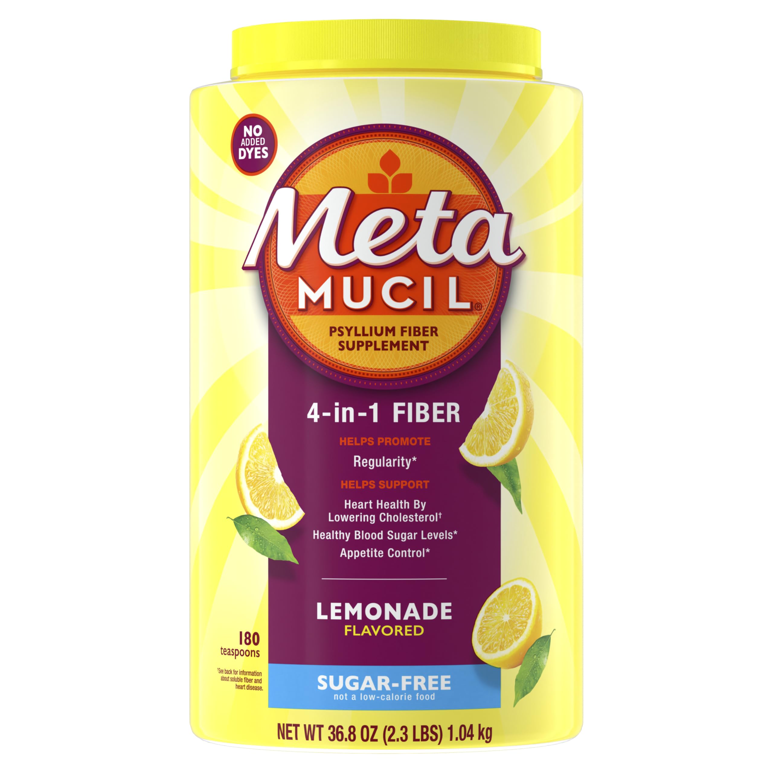 Metamucil envase frontal sabor limonada mostrando presentación práctica