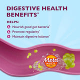 Metamucil polvo disuelto en vaso sin grumos, bebida clara y apetecible