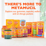 Metamucil comparación de tamaño y porciones para visualizar cantidad por envase