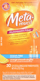 Metamucil en bolso junto a botella muestra uso práctico diario y porciones