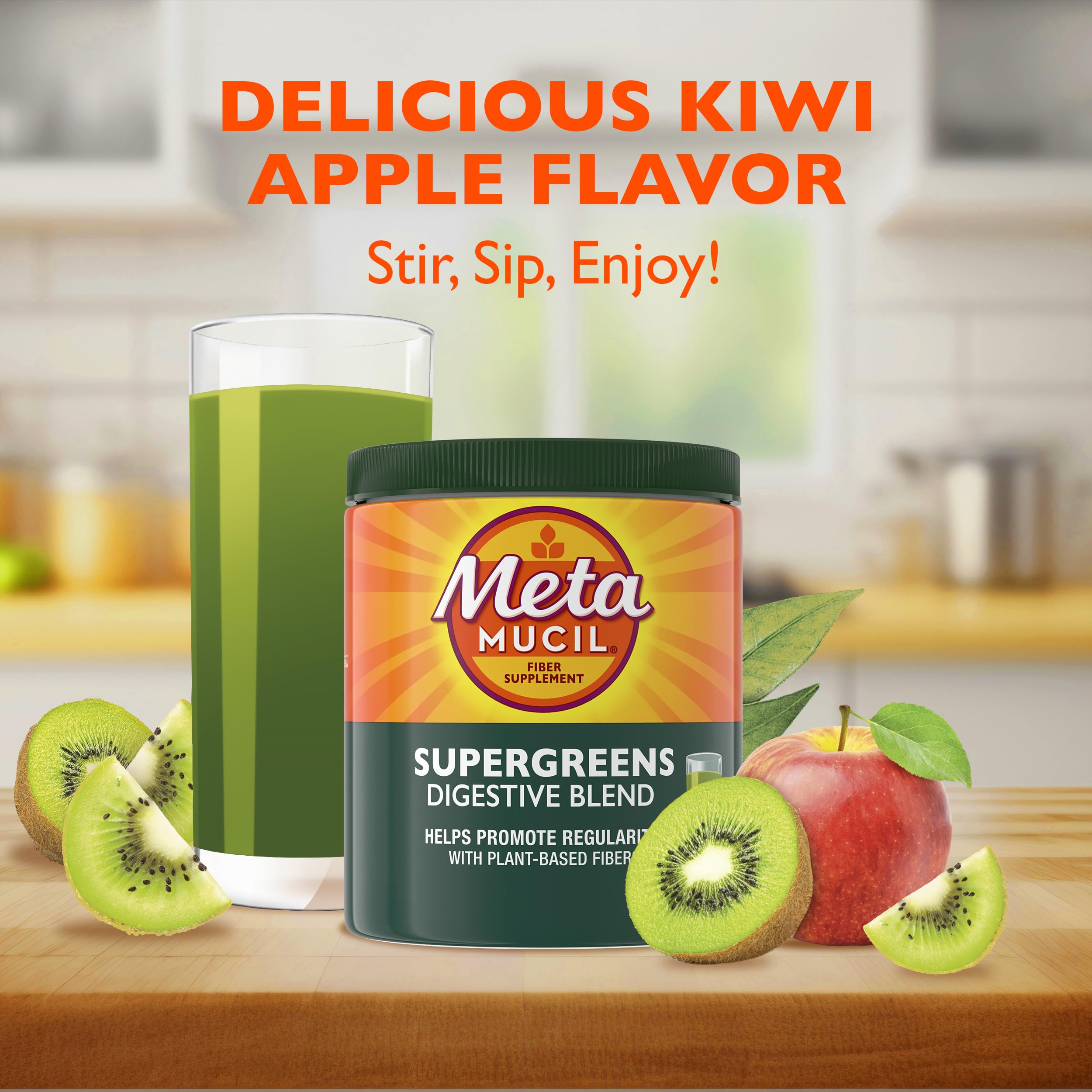 Metamucil vaso con mezcla kiwi manzana listo para beber, conveniencia diaria