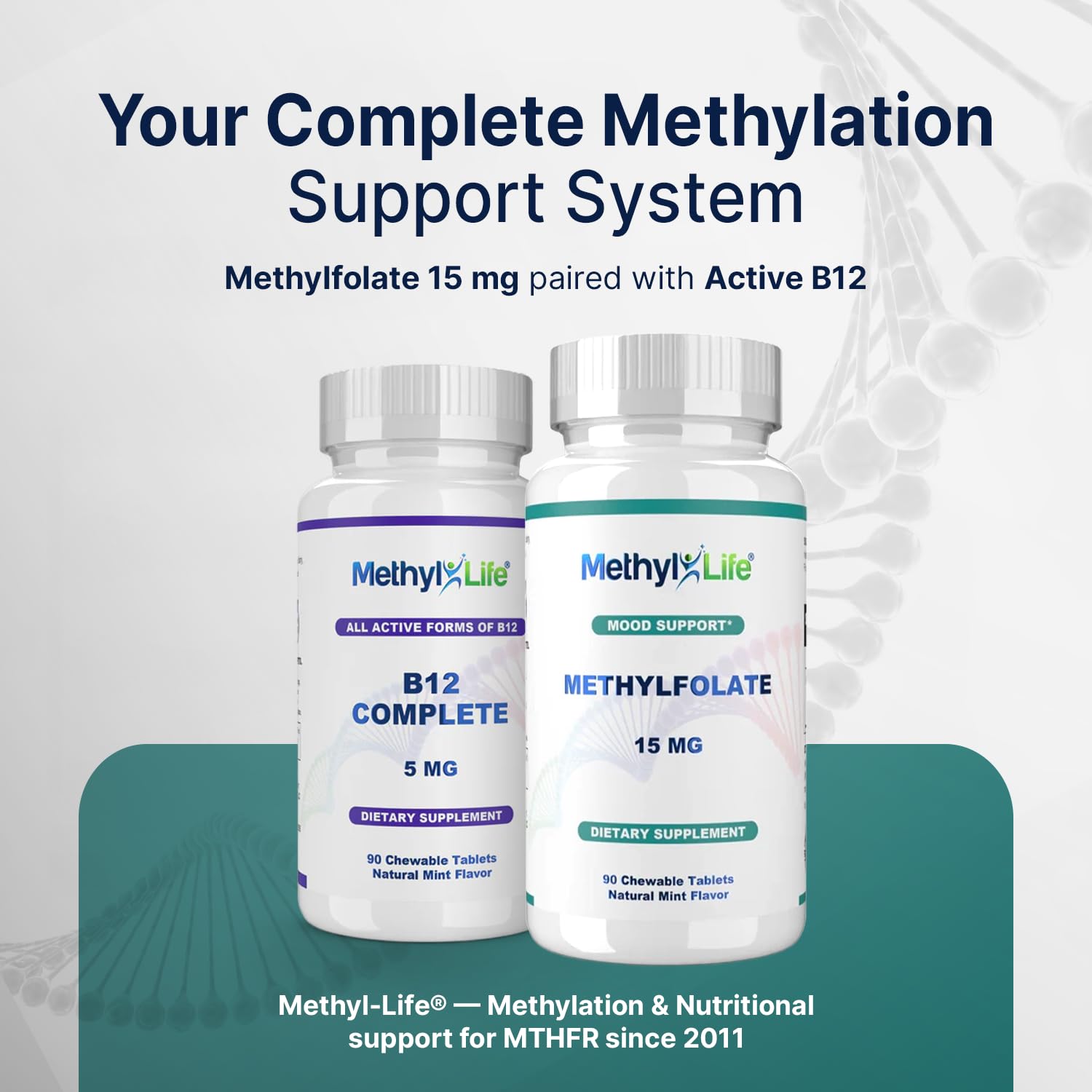 Comparación de tamaño de Methyl-Life junto a moneda para referencia de escala