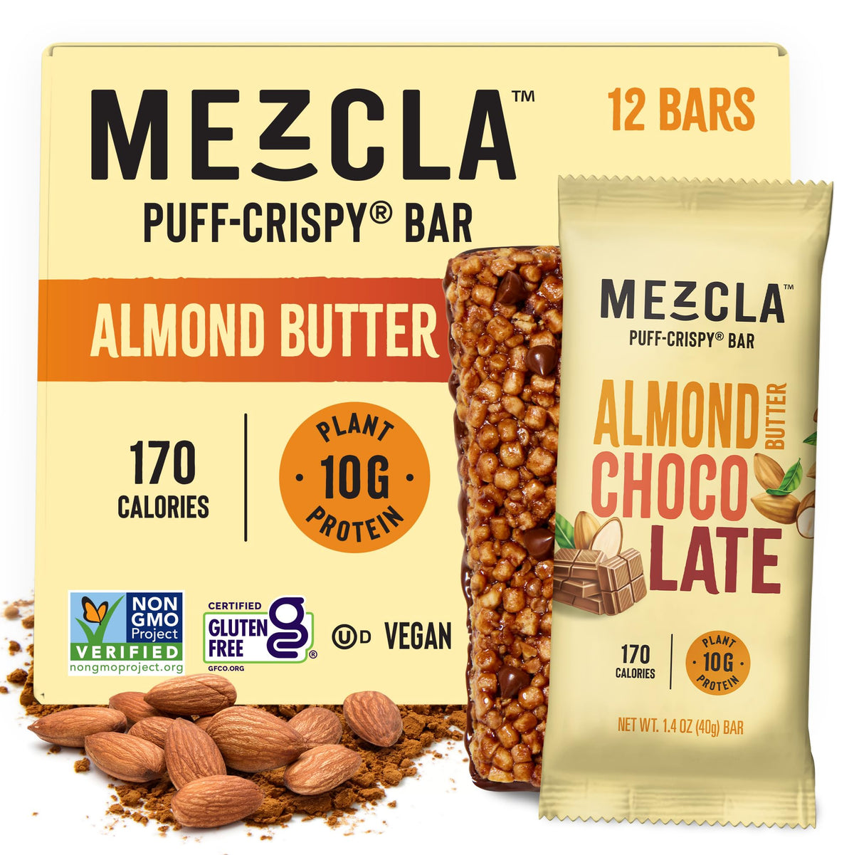 Mezcla paquete frontal Almond Butter Chocolate mostrando diseño y conveniencia
