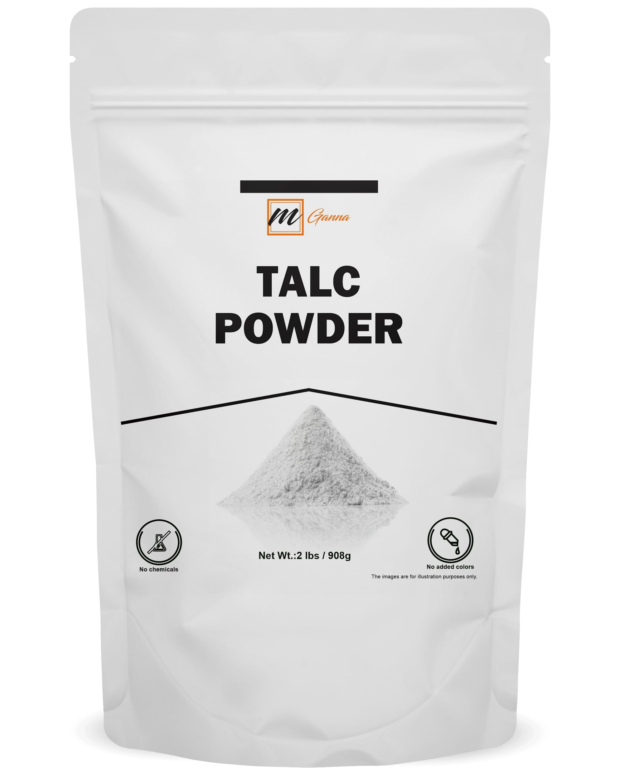 mGanna envase frontal de talco muestra marca y presentación útil