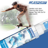 MgSport spray en uso sobre pierna para alivio muscular localizado