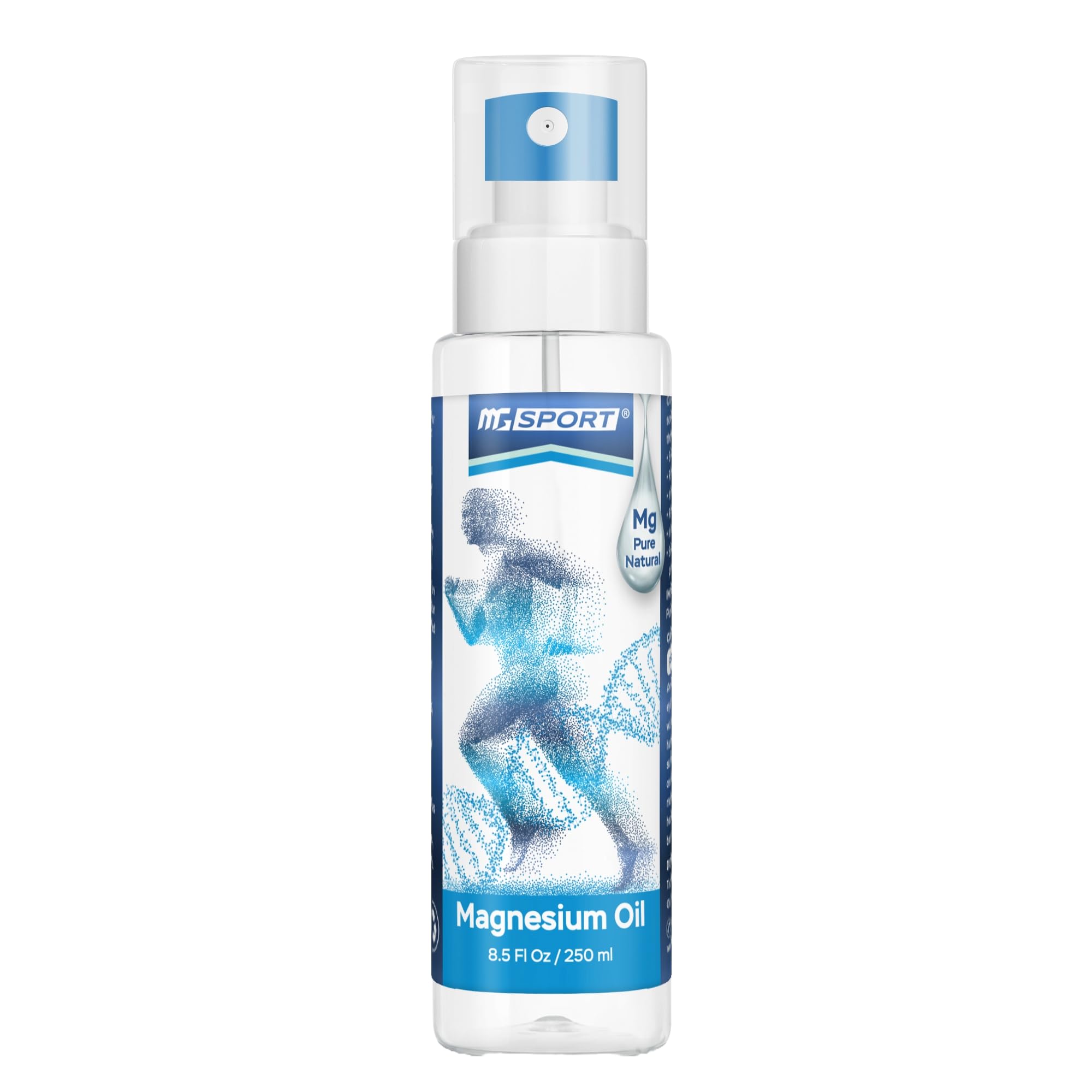 MgSport botella frontal 250 ml mostrando diseño y capacidad