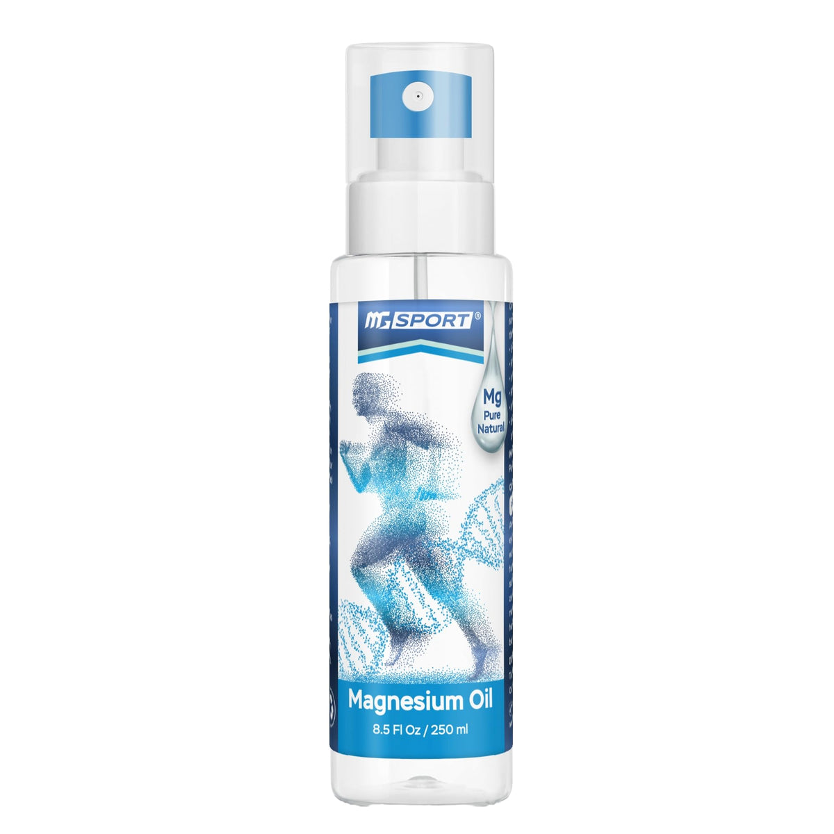 MgSport botella frontal 250 ml mostrando diseño y capacidad