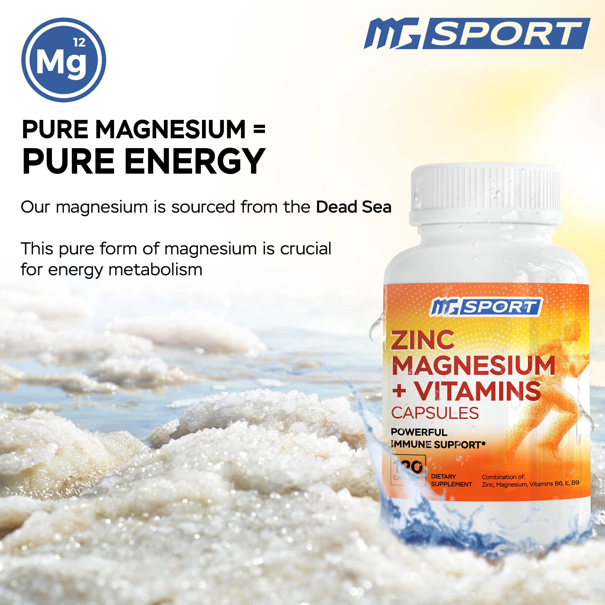 MgSport representación de vitaminas B6 y B9 complementando minerales
