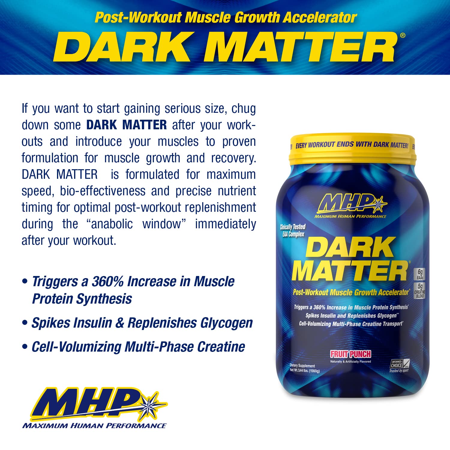 MHP Dark Matter textura del polvo mostrando mezcla fina y solubilidad