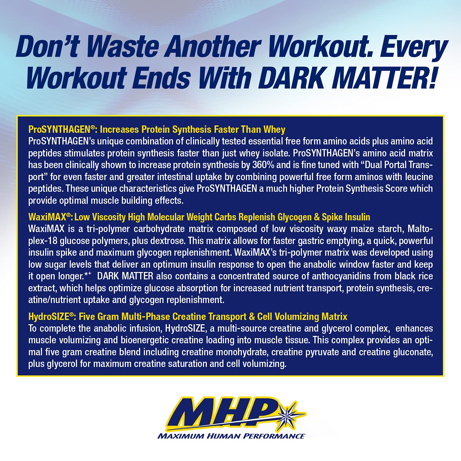 MHP Dark Matter cucharada con porción medida lista para preparar