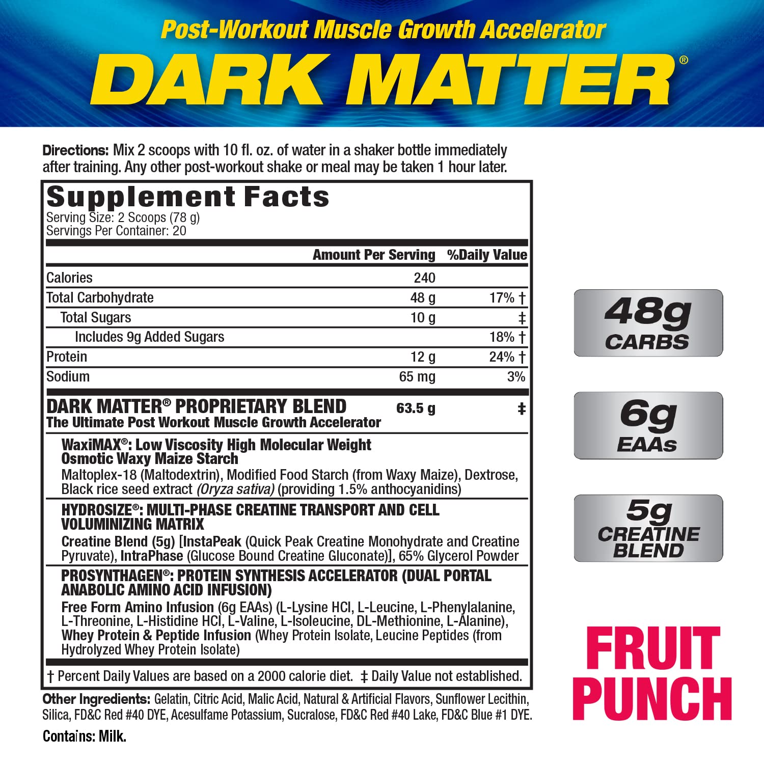 MHP Dark Matter vaso mezclado listo para beber tras el entrenamiento