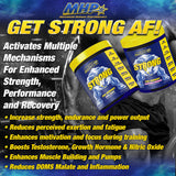 MHP Strong AF mezclado en botella durante entrenamiento, destaca energía y enfoque
