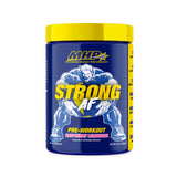 MHP Strong AF envase frontal mostrando etiqueta y sabor frambuesa-limón, refuerza confianza