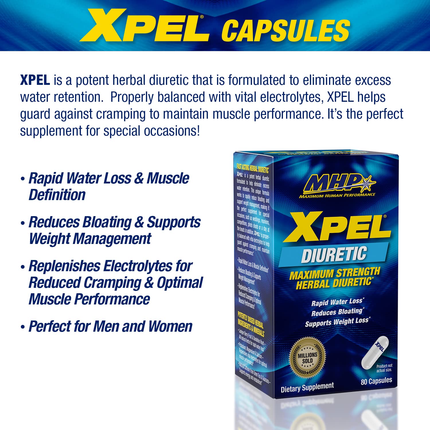 Maximum Human Performance Xpel primer plano de cápsulas mostrando textura y calidad