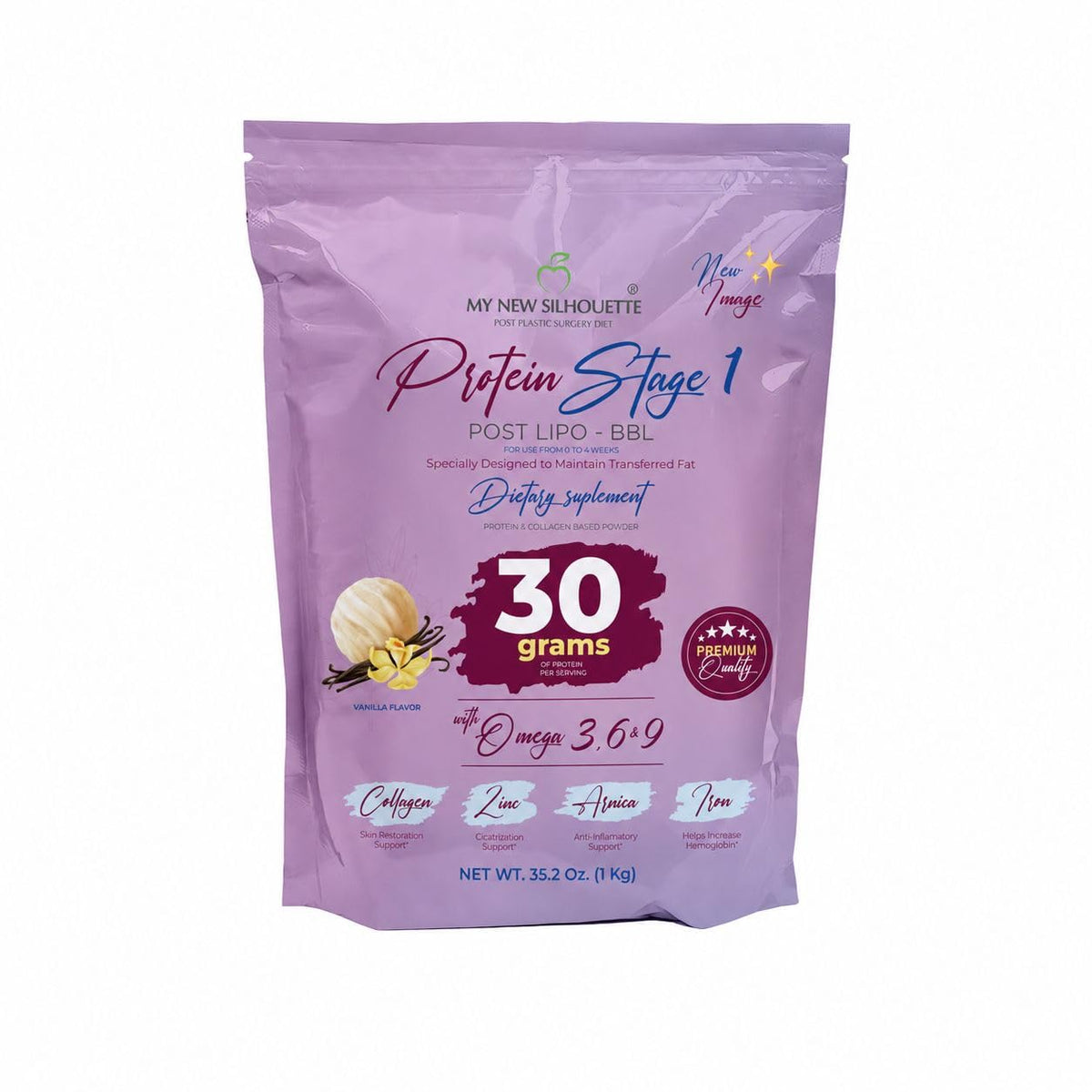 MI NUEVA SILUETA empaque frontal que muestra 30 g proteína por porción