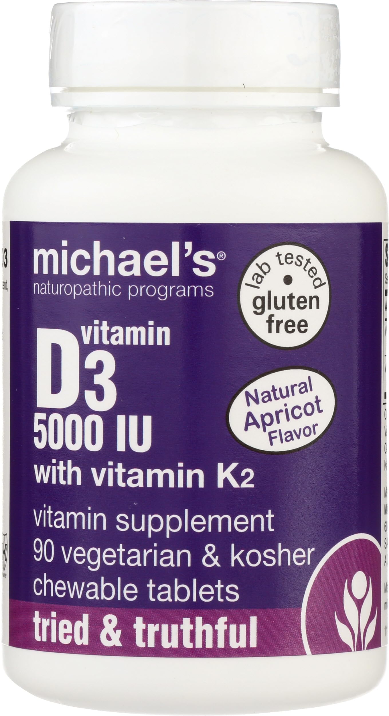 MICHAEL'S etiqueta nutricional legible, información de dosis de D3 y K2 clara